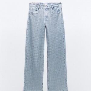 zara rhinestone trf wide leg jeans